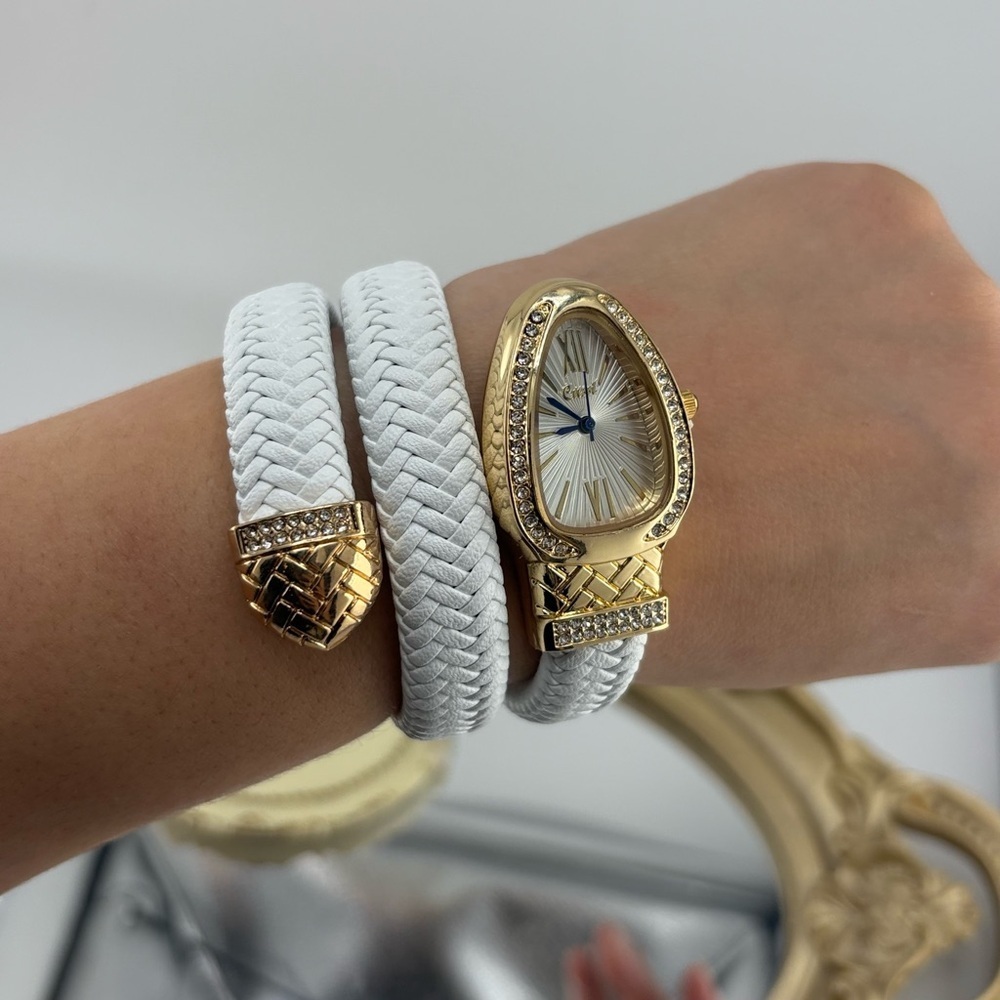 Serpenti Style Wrap Watch – White Faux Leather | Gold Tone | White Dial - Picture 11 of 13